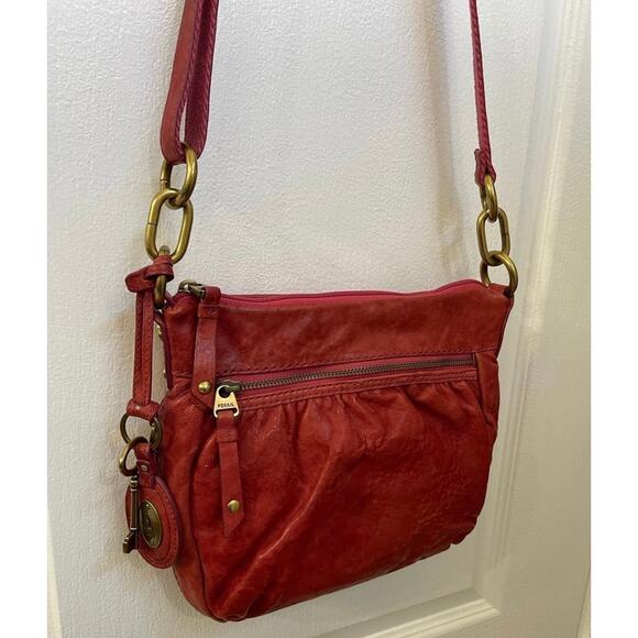 Fossil crossbody bag red leather crossbody - Picture 2 of 11